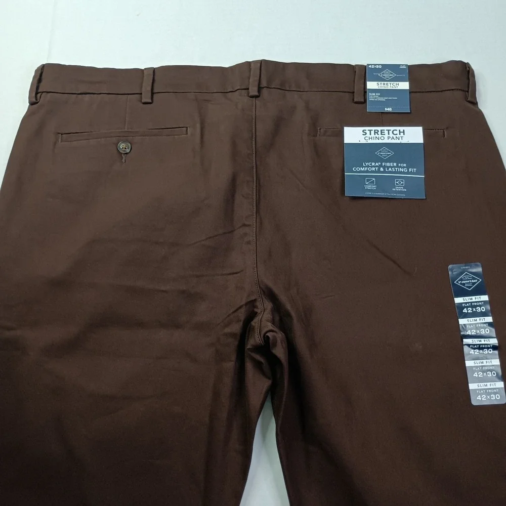 St. John's Bay Chino Pants Men's Size 42x30 Chocolate Slim Fit Comfort Stretch